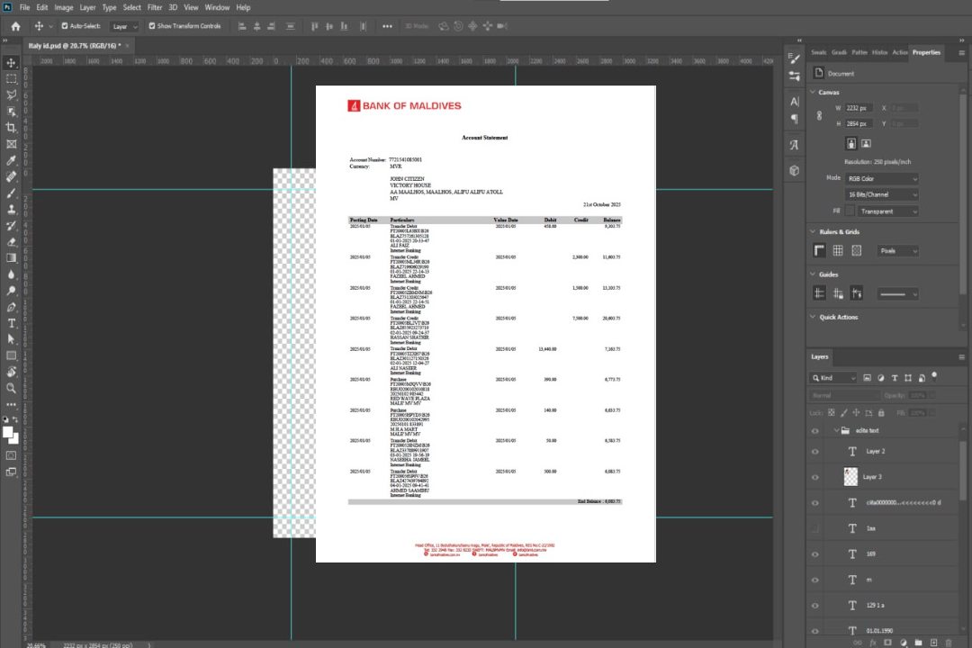 Modèle Word et PDF de relevé de compte de la Banque des Maldives des Maldives template Modèle Word et PDF de relevé de compte de la Banque des Maldives des Maldives template
